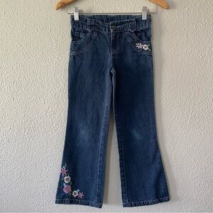 Beetlejuice London Flare Jeans Girls Size 8 Blue Dark Wash Denim Embroidered